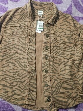 Kensie Tiger Print Button-Up Jacket - Brown/Olive
